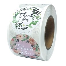 플라워 원형 땡큐 롤 스티커 500p 3.8cm, 혼합색상 2.5cm, 1개