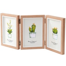 折疊式創意相框 兩聯 三聯 裱框 擺台 展示框 照片框 畫框 成長相框 桌面 裝飾, 1件, 原木－兩聯框