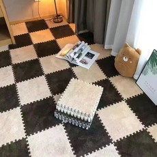 DIU 毛絨拼接地墊地毯臥室家用植絨牀邊毯絨面爬爬墊兒童拼圖泡沫地墊, 1個, 咖色+駝色毛絨面送邊條
