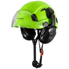 【臺灣 隔日-發貨 可開發票】LOEBUCK洛巴克帶30分貝降噪隔音耳罩 美式 建築 安全帽 工程 施工 透氣 防護帽, 綠帽+耳罩+白鏡, 1個