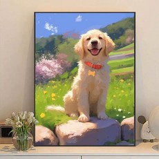 귀여운 강아지 DIY 수채화 페인팅 세트 셀프 피포페인팅 그림 그리기, 40x60cm, 금색 골든 리트리버 B, 1개