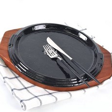 고급형 맥반석 스테이크철판 캠핑용주물팬 스테이크용철판 고기구이철판, 원형 받침대 - 1호 내경12.5