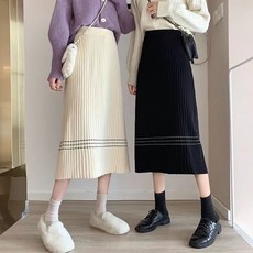 여성 밑단 3라인 포인트 허리밴딩 골지 스커트K*SE