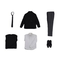 616toys® Vortoys 人偶服裝配件 XV002 短羊毛大衣 1/6 比例公仔套裝, 黑白, 1個