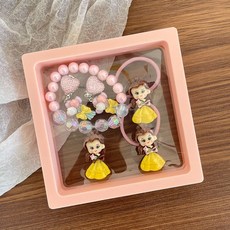 兒童髮飾耳環項鍊套裝：卡通髮夾、手鍊、貼紙組合，多巴胺配飾兒童禮物, 17-黃裙女孩, 1個