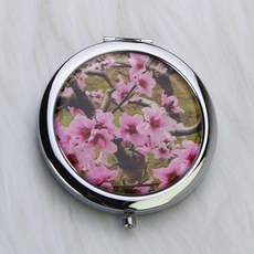 無品牌 手持便攜可折疊雙面小鏡子 金屬化妝鏡, 1個, 桃花