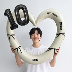 해피제이니 블랙 숫자 하트프레임 풍선 생일파티용품세트(프리레터링 시트지 포함) 포토존, 1세트, 10 크림하트