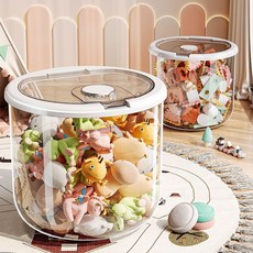 兒童玩具收納桶 透明圓形大容量有蓋可坐收納箱, 透白磨砂款  帶蓋防潮防塵,【健康PP材質】加大號, 1個