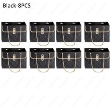 종이 핸드백 꽃다발 데이 크리 휴대용 가방 발렌타인 티브 토트 파티 상자 어머니의 포장 에이 생일 선물, 15x10x10.5cm, Black8PCS