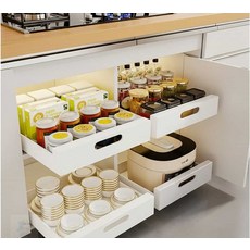 무지스 1+1 LW 무타공 슬라이딩 레일 서럽장 선반 수납 보관함 주방 욕실 씽크대 서랍장, E무타공슬라이딩레일서랍장 S 25CM/블랙