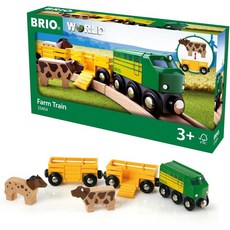 BRIO 월드 팜 기차 세트 5피스 FSC 인증 액세서리 모든 나무 철도 세트와 함께 작동 엔진 말 소 가축 자동차 포함 3세 이상 를 위한 놀이, BRIO World 33404 -