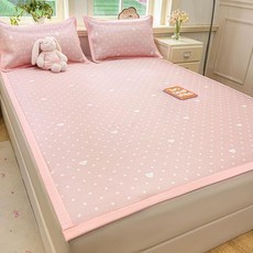 A類 涼蓆 冰藤席 冰絲涼蓆 牀墊三件套 可機洗摺疊, A類涼蓆母嬰可用【粉色波點】,-90x200cm僅單件涼蓆