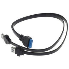 듀얼 포트 USB 3.0 암 나사 패널 마운트 마더 보드에 20 핀 헤더 플랫 케이블 코드, 01 black, 1개