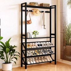 SeekFun 신발장 다용도 옷걸이 4단 슬림 선반 공간활용 신발 수납 정리대 700mm 900mm, 블랙 M