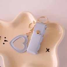 便攜愛心唇膏迷你鑰匙圈掛件 化妝鏡 皮質