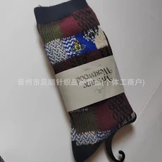 일본 스타일 더블 니들 더블 로드 컬러풀 플래드 레트로 미드-칼프 코튼 양말 자수 포함 미끄럼 방지 땀 흡, 03 Style 3, 01 Average size