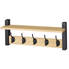 코트 후크 벽 마운트 선반 포함 - 40.6cm(16인치) 랙 5개의 튼튼한 입구 욕실 침실 주방 또는 지하실용 후크가 있는 플로팅 (단풍나무) 129050, 24 Inch, 단풍나무