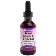 Bluebonnet 維他命B12+葉酸滴劑 覆盆子味, 1個, 59毫升