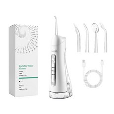 Voltmate 구강세정기 무선 휴대용 치아 워터 세정기 여행용 이빨세정기 + 4개 노즐팁, 화이트, 화이트