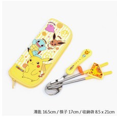 韓國正版 POKEMON 皮卡丘精靈寶可夢不鏽鋼學習筷餐盤組，兒童餐具，左右手適用，可換造型, 1個, 學習筷湯匙收納包組