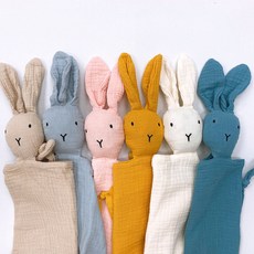 토끼 애착 블랭킷 신생아 애착인형 수면 담요 부드러운 2중거즈 출산선물 추천, 베이비핑크