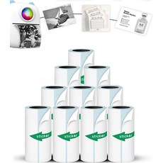 미니 프린터 스티커 용지 10롤 열전사 용지 57 x 25mm 인쇄 및 대부분의 즉석 카메라용 가능, All White Sticker