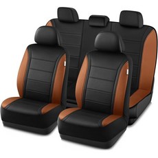 로드 컴포트 가죽 시트 커버 통기성 카 남성용 앞좌석 에어백 호환 자동차 세트 대부분의 밴 트럭 SUV에 범용적으로 맞습니다, Brown Full Set