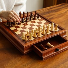 國際象棋 胡桃木沙比利木質磁性摺疊棋盤附抽屜, 1個, 沙比利抽屉款 磁性