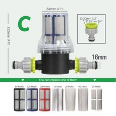 10 200 메쉬 퀵 프리 튜브 파이프 1/2 젖꼭지 농업 16mm 가든 필터 호스 커넥터 여과기 관개, C 1 Set, 20 Mesh