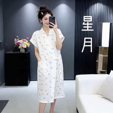 AQWA 純棉卡通V領系帶家居浴袍 愛心蘋果, 星月款