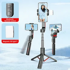AI 얼굴 추적 안정기 360 자동 회전 팔로우 짐벌 리모컨 셀카봉 삼각대 마그네틱 조명 휴대폰 카메라 브이, 05 Stick 1 Light Red