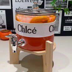 美西歐 2.6L水龍頭冷水壺 冷飲壺 玻璃飲料桶 果汁罐 酵素桶 密封罐 玻璃飲料瓶 酒桶 可樂桶 大容量, 1個, 透明色果飲桶+木架