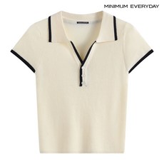 [백화점 홈쇼핑 정품] 미니멈 [미니멈 에브리데이]골지 카라넥 배색 반 버튼 반팔 니트 (EC2KT044D)