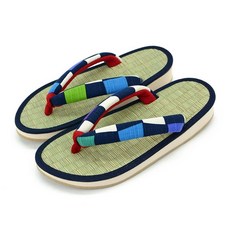 [죽춘] 눈다래질 여성 골풀 일본제 짚신 원형 다다미 눈덮개 M 22.5~23.5cm 컬러풀 시마츠/곤색 9