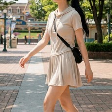 크롭 후드티 트레이닝 세트 치마바지 셋업 골지 반팔 반바지 데일리 여름 레이어드