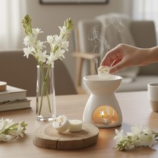 金萱晚香香氛融蠟禮盒 4入蠟塊+融蠟燭燈, White, 金萱晚香香氛融蠟禮盒 4入香氛蠟塊+融蠟燭燈