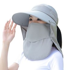 女士夏季遮陽防曬面罩太陽帽, 灰色, 1個