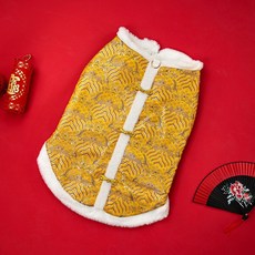【格森】新年春節寵物唐裝 大狗加絨保暖背心棉衣, 好運連連（黃）,XS, 1個