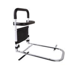 可調節高度床邊扶手 雙扶手起身更方便 附收納袋 扁管設計 適用多種床型, 白色+黑色, 1個