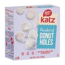 카츠 프리 슈가 파우더 도넛 홀 | 유제품 무첨가 견과류 Katz Gluten Free Powdered Donut Holes | Dairy Free Nut Free Soy, 가루로 만든, 6온스(1팩), 1개