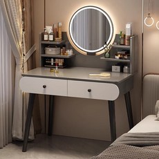 침실 600/800/1000 입식 서랍 수납 LED 거울 화장대, 그레이+LED 거울(의자 없음)