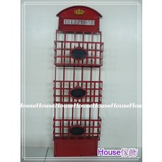 *︵House傢飾︵*美式鄉村復古Loft工業風 鐵製紅色電話亭造型三層信插 書報雜誌架 置物籃 壁飾 【 限量款/新發]