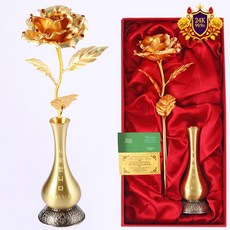 퀸금장미 24k 레드스톤 금장미 황동화병 set 꽃 어버이날 생일 생신 여자 친구 결혼기념일 축하 선물, 1개, 사랑합니다 LOVE 황동화병