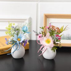 데이지 양귀비 조화 화병 믹스플라워 set 14cm 2컬러 인테리어 꽃 테이블 장식 소품 꾸미기, 핑크, 1개