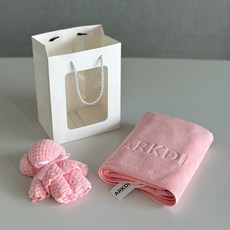 아크디 곰돌이 고급수건 답례품 세트, 대형 베이비핑크, 5개