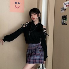 여성용 고양이 귀 후드티 긴팔 귀여운 고딕 펑크 하라주쿠 밴디지 블랙 스웻셔츠 K 팝 의류