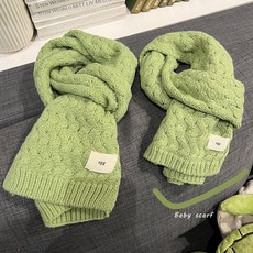 親子款綠色針織鈎花圍巾 冬季保暖毛綫兒童圍脖