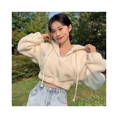 여성용 크롭 후드 편안한 올매치 캐주얼 스타일리시 집업 스웻셔츠 한국 스타일 긴팔 시크 가을
