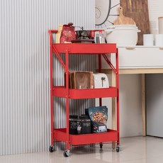 부하우스 3단 접이식 트롤리 1세트, 레드