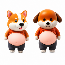 부기몰 말랑 뱃살 문콕방지 강아지 고양이 입체스티커, 4세트, 옵션1번 강아지